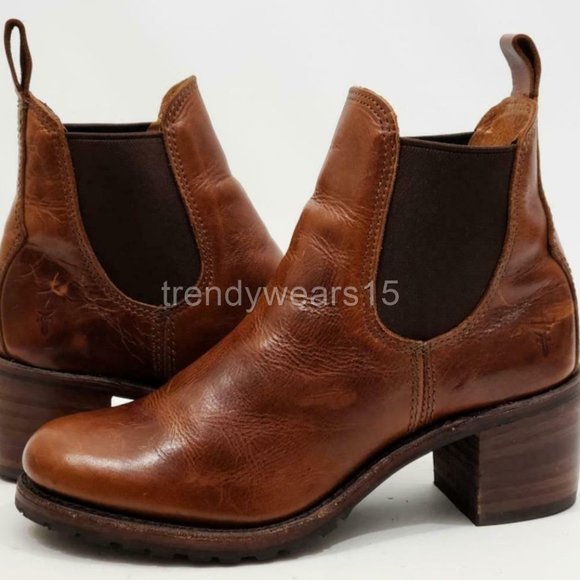 Frye Shoes - FRYE SABRINA CHELSEA COGNAC LEATHER ANKLE BOOTS